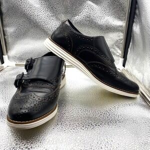 Cole Haan Grand.OS Double Monk Wingtip Oxford Shoes Womens 7B Black Leather